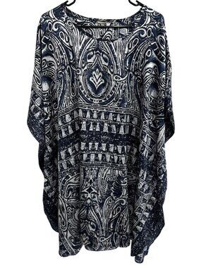 Bohemian Tribal Print Navy & White Womens Poncho Top